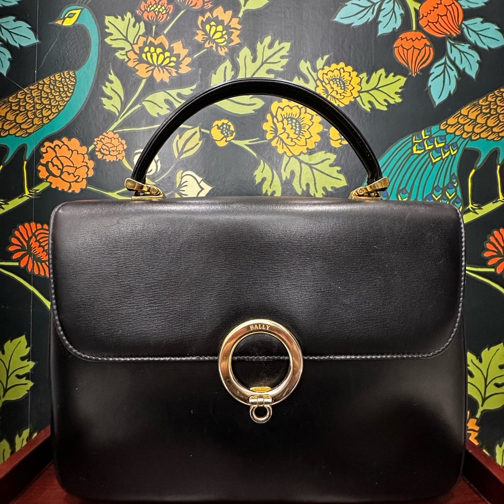 Vintage Bally Black Calfskin Top Handle Bag with Ring Hardware | 60s-70s - Picture 4 of 14